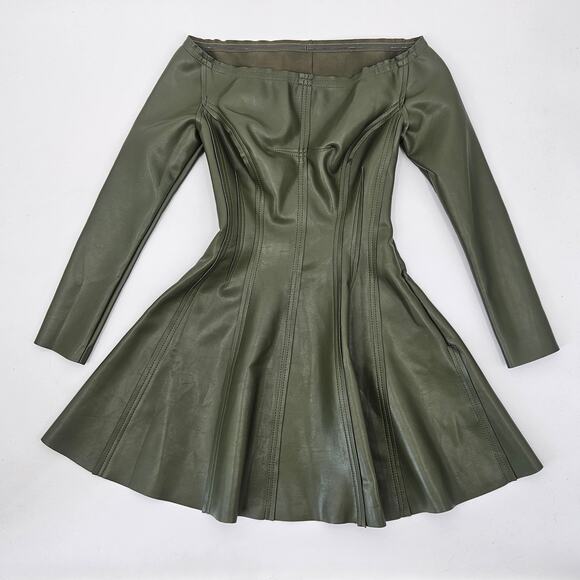 Norma Kamali Olive Green Off-Shoulder Mini Dress - Picture 8 of 12